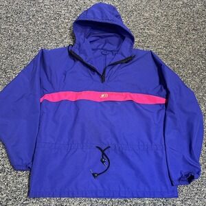 Vintage CB Sports Jacket Large Blue Pink 1/4 Zip Hooded Anorak Windbreaker 80s